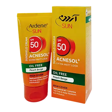 کرم ضد آفتاب SPF50 مات کننده فاقد چربی رنگی بژ هلویی 50 گرمی آردن