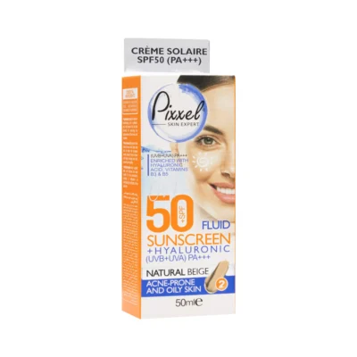 کرم ضد آفتاب SPF50 پوست چرب رنگ بژ طبیعی پیکسل
