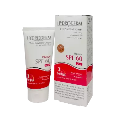کرم ضد آفتاب فیزیکال SPF60 رنگی بژ تیره 50 میلی لیتر هیدرودرم