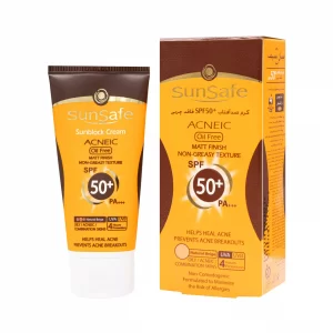 کرم ضد آفتاب SPF50 کرم پودری ACNEIC بژ طبیعی 50 میلی لیتر سان سیف